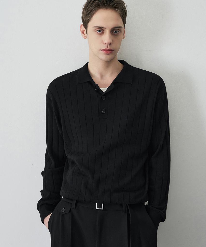 DRAW FIT Wool Supple Ribbed Polo Knit [2 Colors]