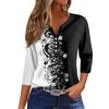 Жен. Футболка С принтом Пуговицы Рукав 3/4 Повседневные Выходные Мода Классический Классический V-образный вырез Обычный Верх