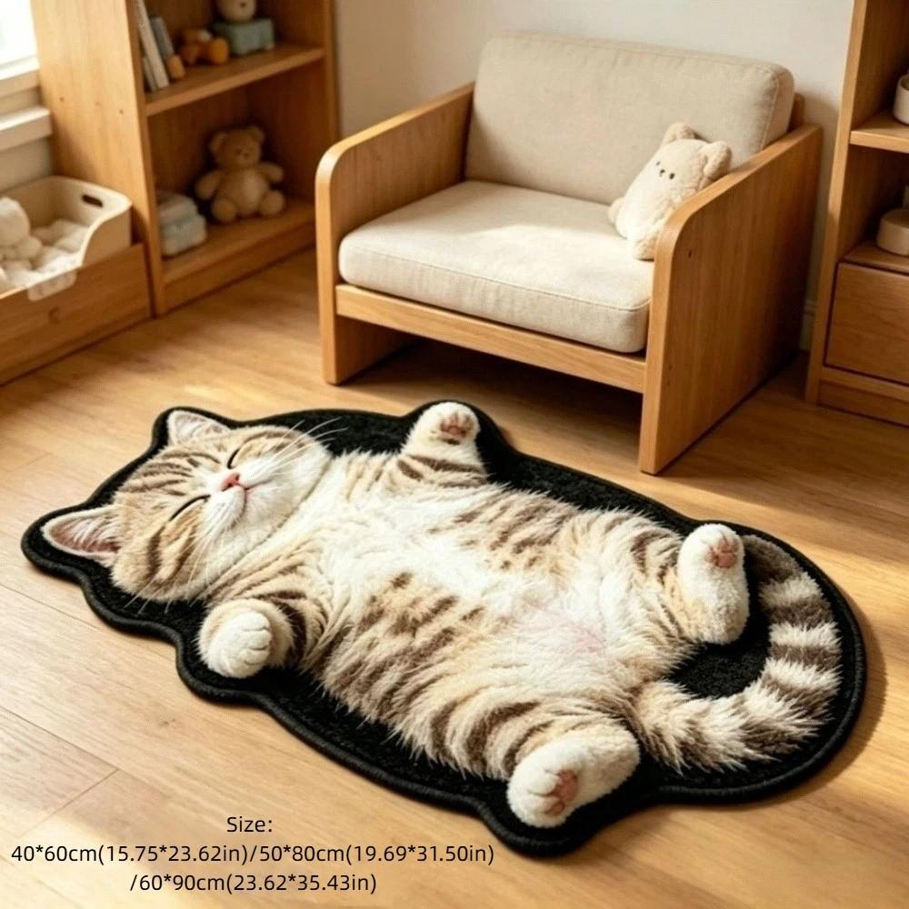 Water Absorption Cat-Shaped Area Rug Non-Slip Design Cartoon Floor Mat for Living Rooms