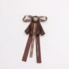 Women's Coffee Brown Plaid Bow Tie Brooch Collar Accessory S320