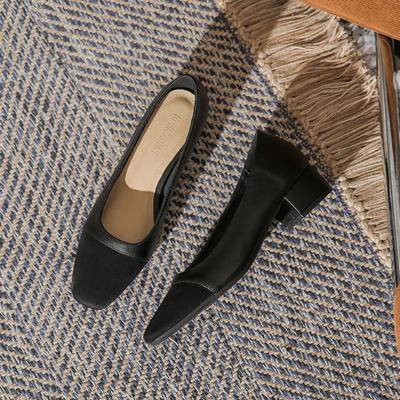 Женская обувь Роскошная кожа Повседневная Обувь на блочном каблуке с квадратным носком Мокасины Женские туфли на массивном каблуке Молодые новинки Предложение E 39 A