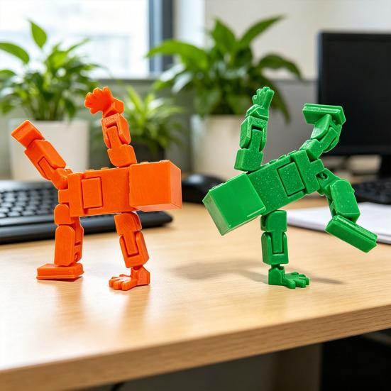 Фигурка кубического робота, напечатанная на 3D-принтере, с подвижными суставами. Игрушка-антистресс в виде кубического человечка, украшение для дома, офиса, рабочего стола.