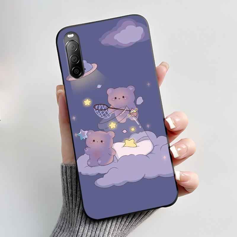 Чехол для телефона Sony Xperia 10 II / 10 III Эстетичный Модный Милый Кот Астронавт Черный Силиконовый Мягкий Ударопрочный Задний Чехол