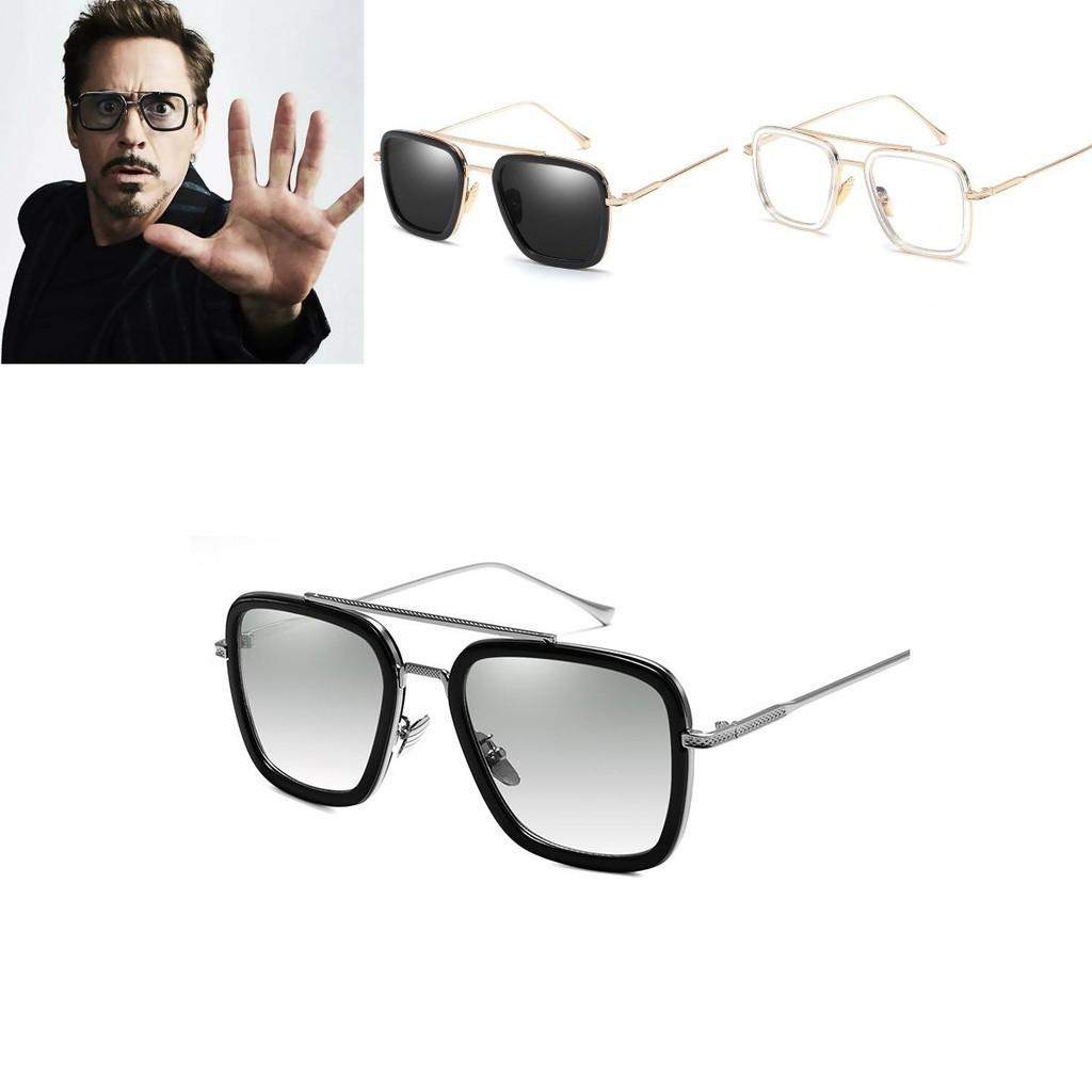 Uv400 Protection Tony Stark Sunglasses Men Square Metal Frame For Eye Safety