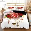 День святого Валентина Ретро Красная роза Сердце Принт Пододеяльник Постельное белье Текстильное одеяло Чехол Наволочка Машинная стирка 3 шт.