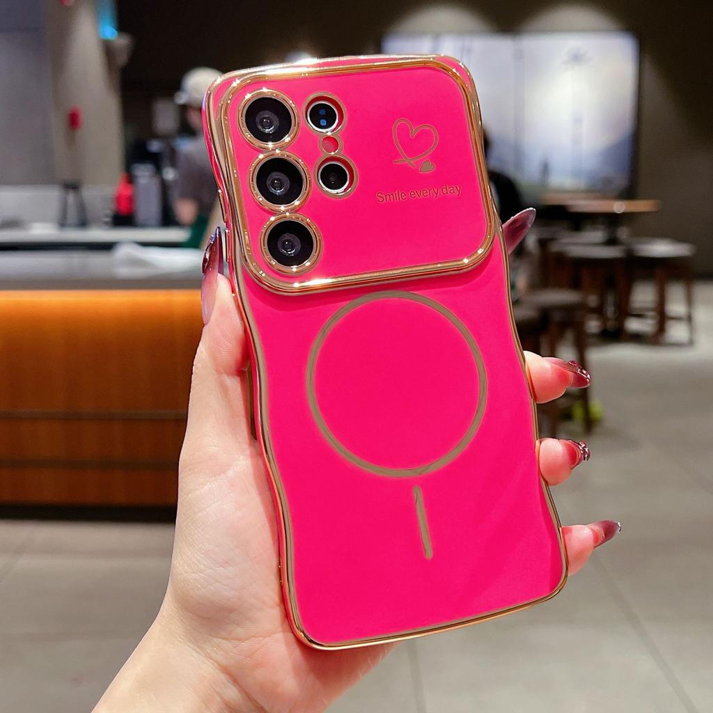 Применимо к Samsung S25ULTRA волновая гальваническая чехол для мобильного телефона S24 магнитная присоска тонкое кольцо A16 двойное сердце противоударный защитный чехол