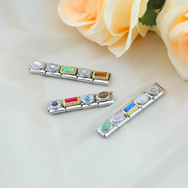 2023 Мода Сердце Эллиптический Прямоугольник CZ Шарм Итальянские Звенья Подходит Для Браслета 9 мм Из Нержавеющей Стали Изготовление Ювелирных Изделий DJ692