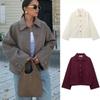 Casual Solid Single Breasted Wool Jacket Women Chic Lapel Long Sleeve Pleated Pocket Loose Coats Autumn High Street Overcoat