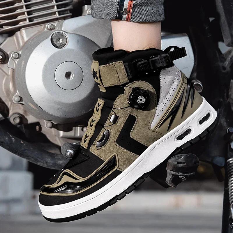 Motorcycle Shoes for Men 2026 New Anti Slip Wear-resistant Men's Motos Protective Boots Leather Mesh Breathable Sports Shoes
