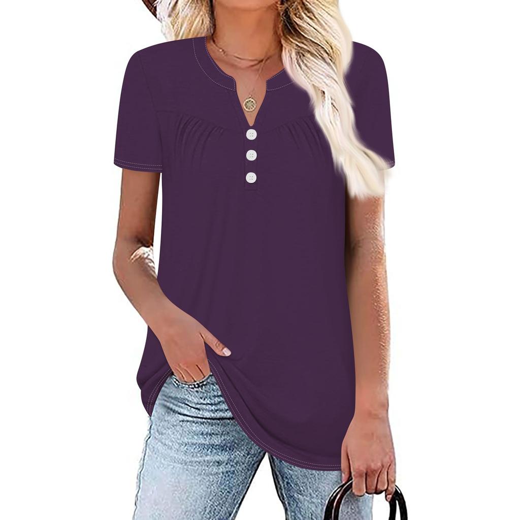 Женский летний плиссированный топ с короткими рукавами и v-образным вырезом, однотонный принт с принтом