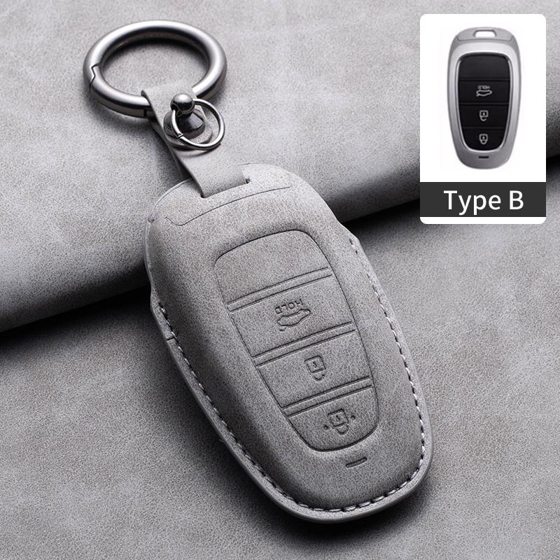 Leather Car Key Case Cover Shell For Hyundai Grand Santa Fe 3 DM I30 IX35 Ix45 Encino KONA Solaris Azera Grandeur Creta 2 Kona
