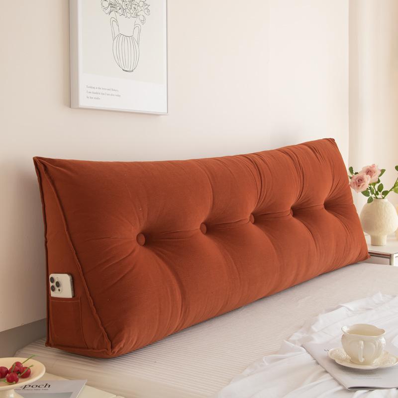 Removable & Washable Leather Velvet Triangle Headboard Cushion Pillow with Soft Lumbar Backrest for Sofa and Dormitory