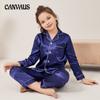 Boys and Girls Spring and Autumn Thin Section of Ice Silk Long-sleeved Casual Home Wear Children Imitation Silk Lapel Pajamas Suit