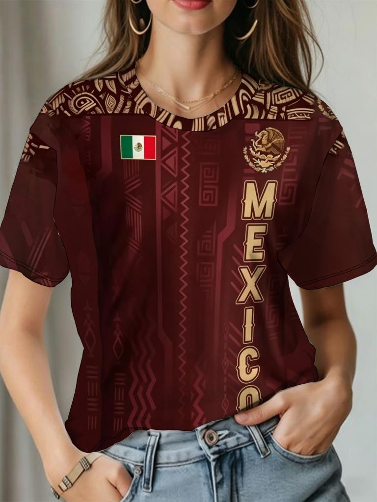 Women's Mexico Print Summer Graphic Tee Jerseys Plus Size Sport T-Shirt V-Neck Short Sleeve T-Shirt