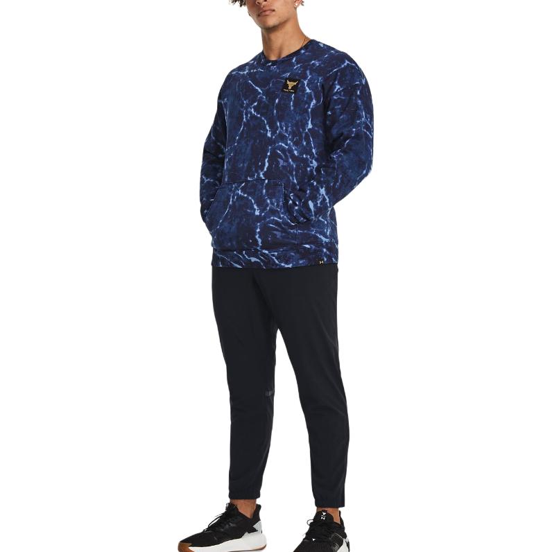 Under Armour Свитшот Project Rock Rival с принтом из флиса Crew, мужские свитшоты Midnight-Deep-Blue 1380119-410