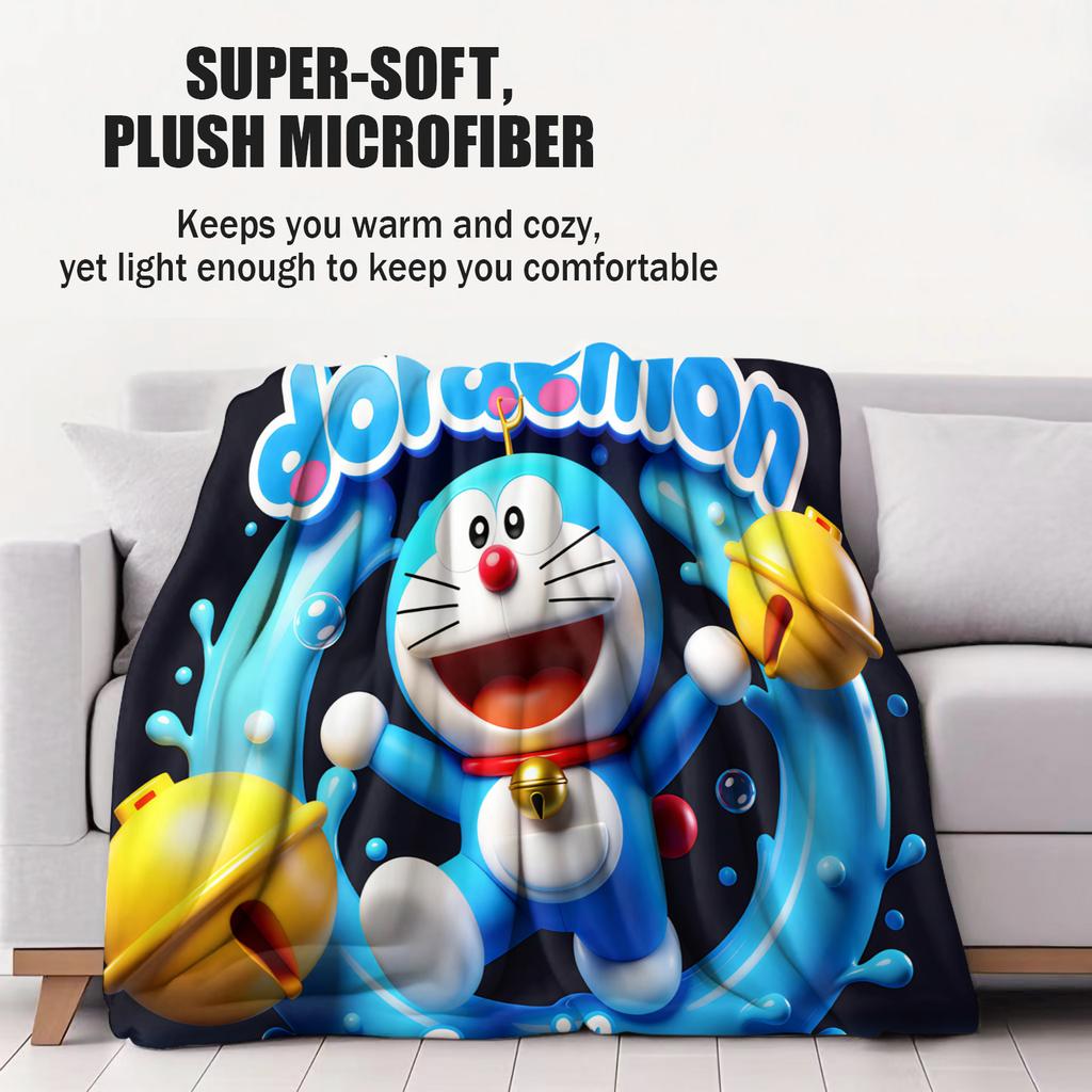 3D Doraemon Bell Splash Cute Cartoon Print Fleece Throw Blanket for Adult Quality Super Soft Warm Blanket for Travel Office Home