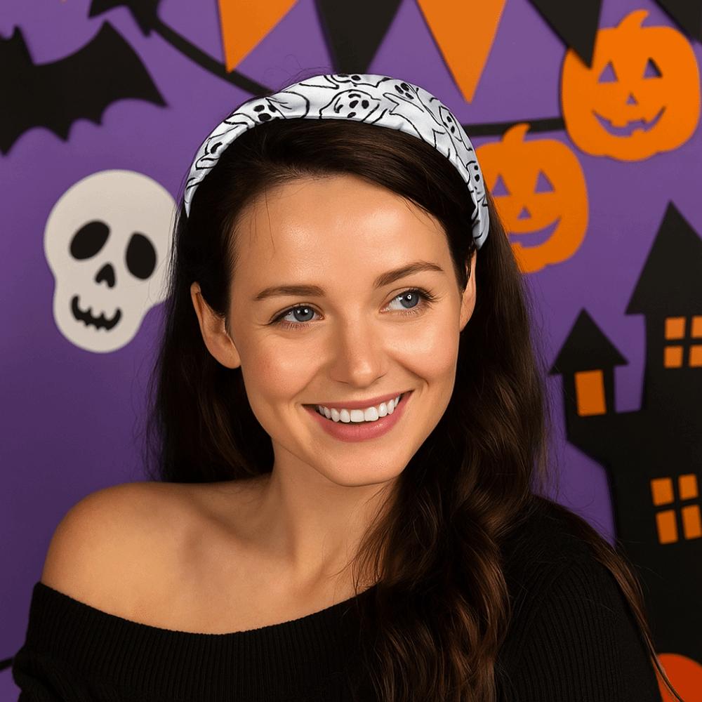 Horrible Pumpkin Head Headband Festival Wear Ghost Print Hairband Fashion Top Knot Headband Party