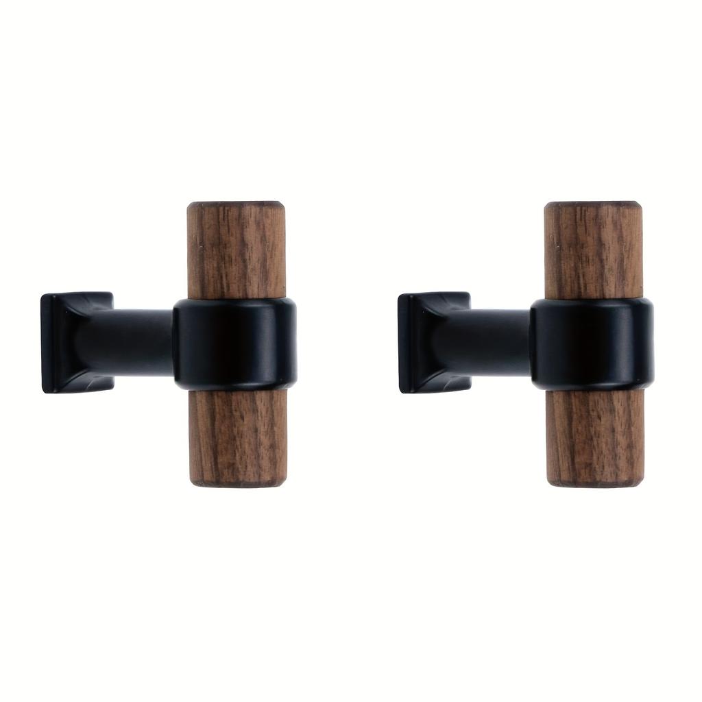 4 шт. Элегантные ручки для ящиков из орехового дерева с черным металлическим основанием, одно отверстие, общая длина 1,57 дюйма - Идеально подходят для кухонной мебели, шкафов