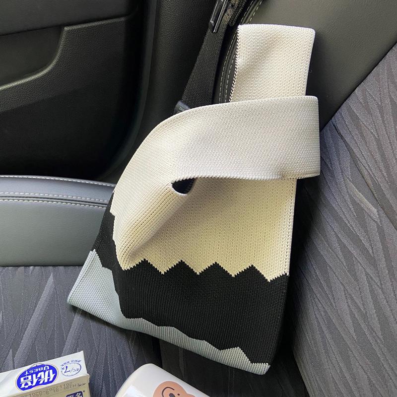 Yogodlns Летняя вязаная пляжная сумка для женщин, маленькая полосатая тканая сетчатая сумка с верхней ручкой, женские квадратные сумки на плечо, модные сумки