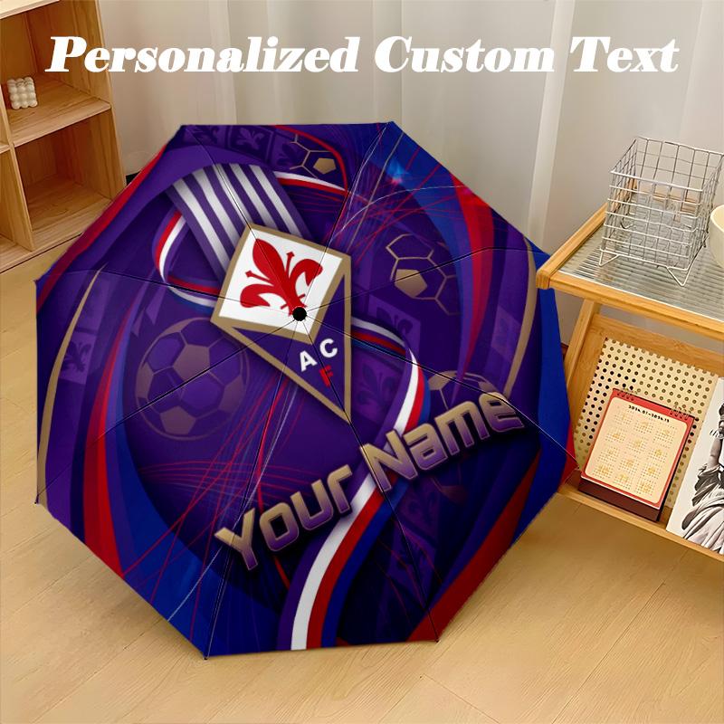 8 Rib Auto Folding Umbrella Fiorentina FC Print Custom Name Text Portable Rain Gear