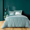 Housse couette + 2 taies polycoton 220 x 240 cm Strie emeraude