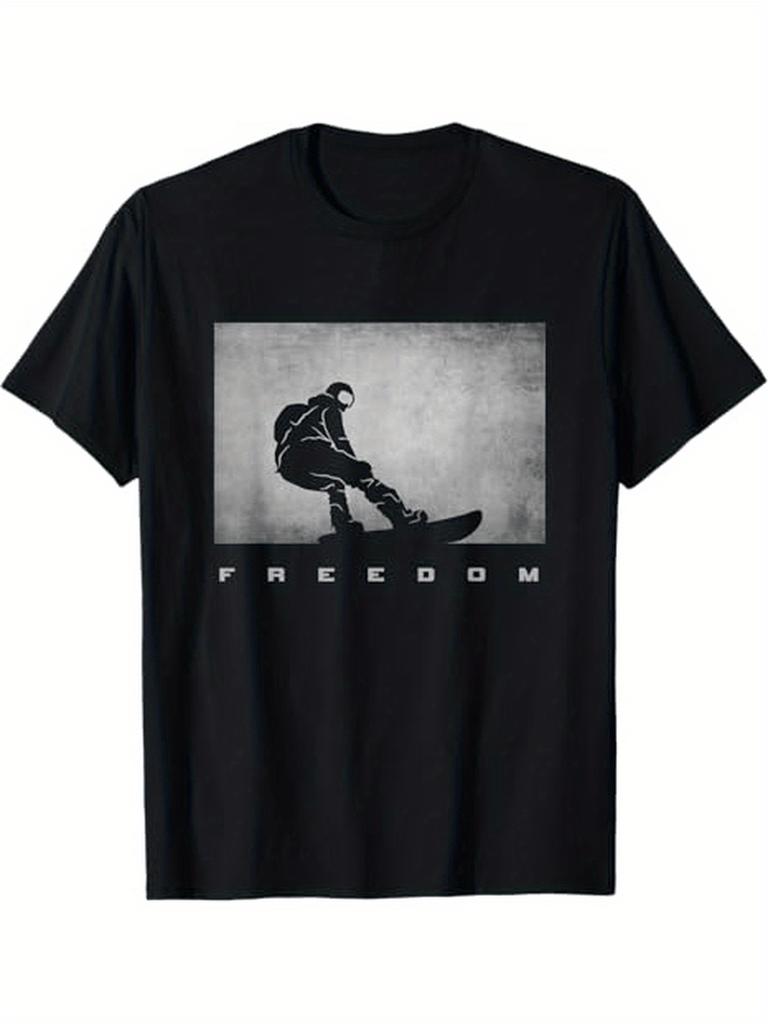 Snowboarder Graphic 100 Breathable Short Sleeve Tee with Snowboarder Silhouette FREEDOM Print Unisexs Tshirt