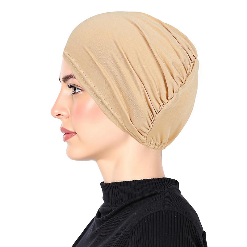 Womens Solid Color Hijab Cap Undercap Inner Cap Muslim Headwear Pull On Beanie All Seasons Comfortable Stretch