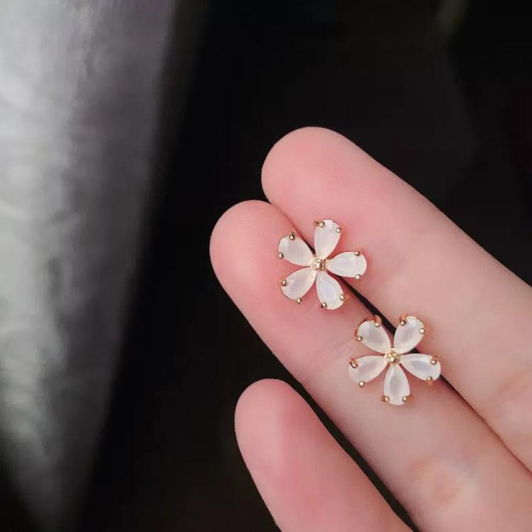 S925 silver needle opal stud earrings femininity geometric love premium earrings ins style Korean earrings collection