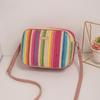 Fashion Women Rainbow Striped Crossbody Shoulder Bag for Girls Small Purse and Handbag Ladies Straw Woven Shell Beach Bag