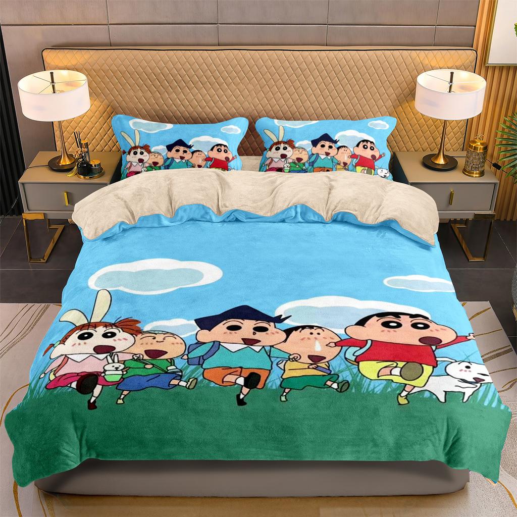 Мультяшный комплект постельного белья Crayon-Shin-Chan с аниме-принтом Шин-чана Пододеяльник Наволочка 2/3 шт. Покрывало для подростков и взрослых
