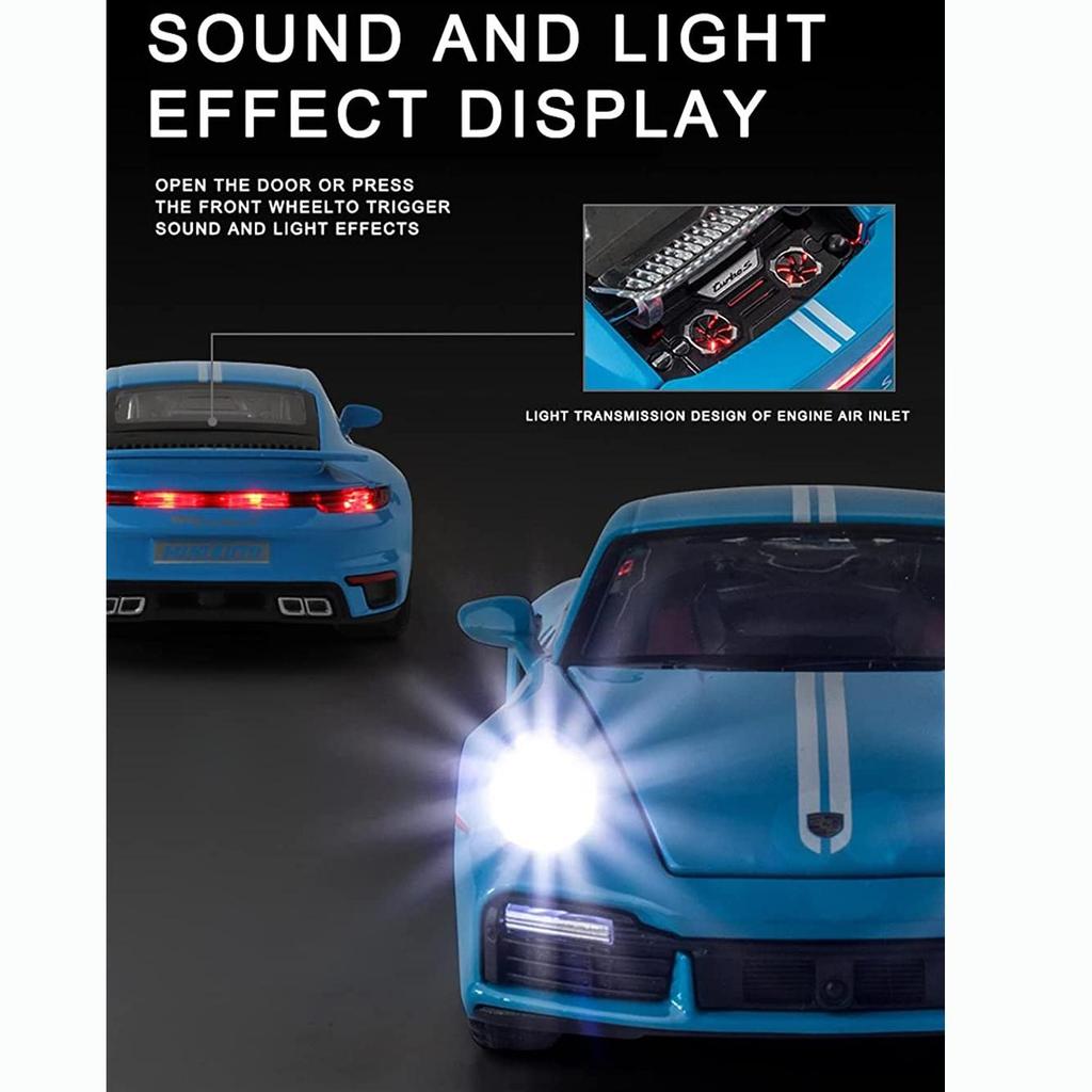 1:24 масштаба 911 Turbos, металлический спортивный автомобиль, модель из сплава, литой автомобиль и игрушечный автомобиль, имитация звука и света, коллекция, детский подарок