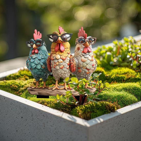 Decorative Garden Inserts Rooster Statues Waterproof UV Resistant Chickens Decorations Outdoor/Indoor Stakes