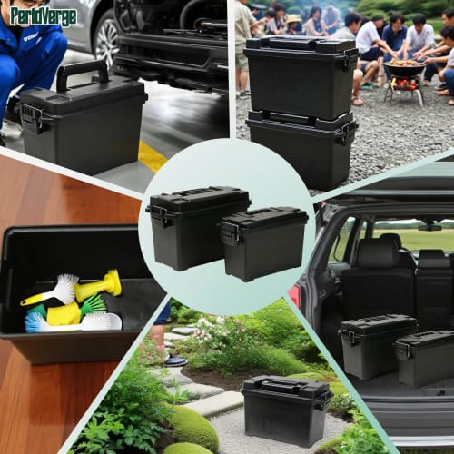 PerldVerge Toolbox, Black, Ammo Box, Set of 2, Storage, Tool Box, Work, Home, Camping, Waterproof, Car, with Lid, Resin
