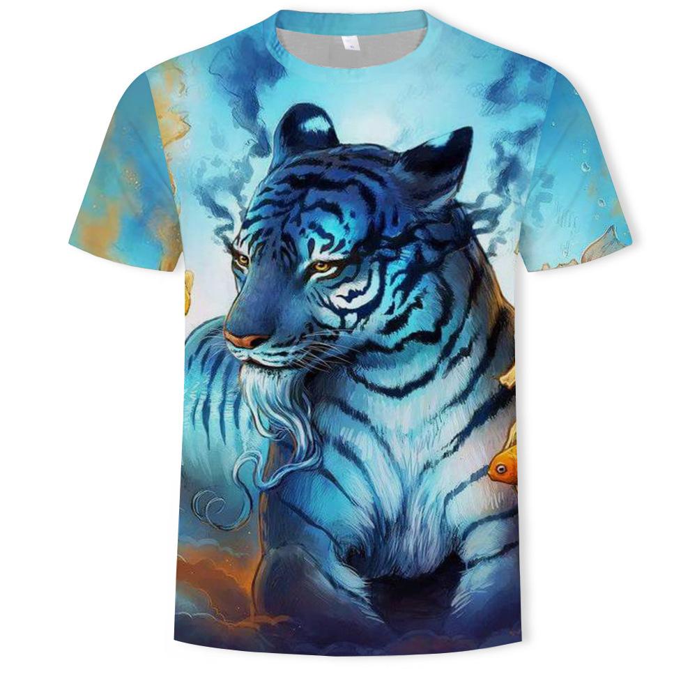 Summer Men's T-shirt 3D Print Tees Tiger Lion Loose Round Neck Short Sleeve Tops Men Clothing