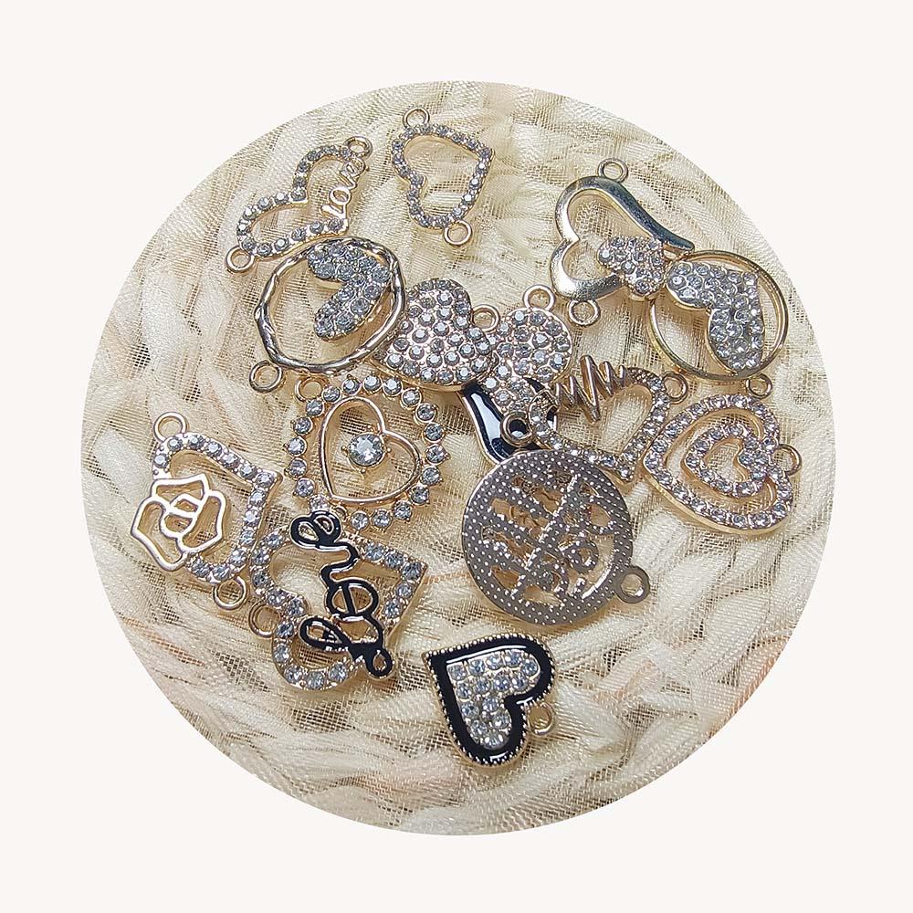 Delicate Rhinestone Hearts Love Charms for DIY Earrings Necklace Bracelet Women Jewelry Making Pendants