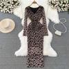 Sexy Tie-dye Printed V-Neck Long Sleeve Dress Women Chic Elegant Patchwork Vintage Midi Dresses Female Korean Fashion Casual One Piece Dress 2024