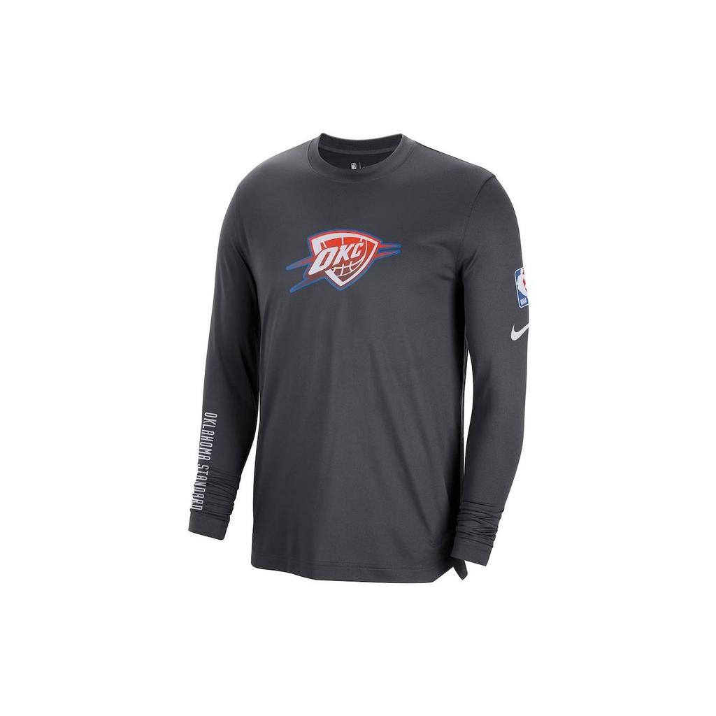 Nike Футболка с логотипом Thunder Team NBA, удобная, дышащая, прямого покроя, с длинным рукавом, мужская, серая DN8505-060