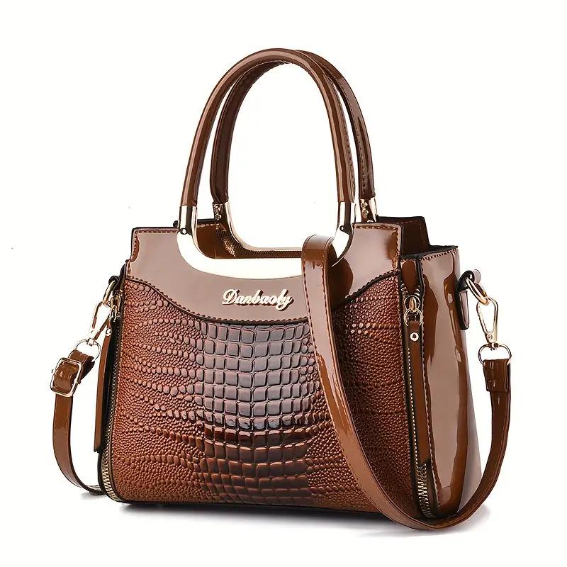 Taizhou Women's Shiny Crocodile Pattern Leather Handbag - Versatile and Textured Design