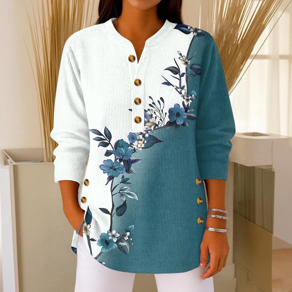 Женский модный пуловер с длинными рукавами и рождественским принтом, с воротником на пуговицах