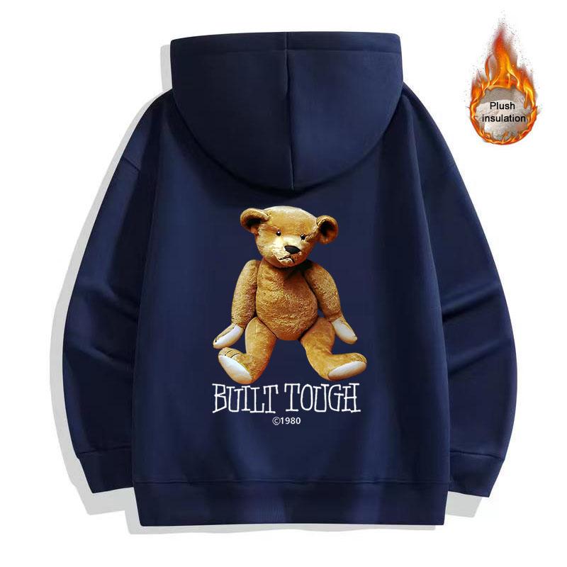 Осенне-зимняя утолщенная плюшевая толстовка с капюшоном из чернобурки и лисицы высокого качества из хлопка с логотипом и принтом маленького медвежонка