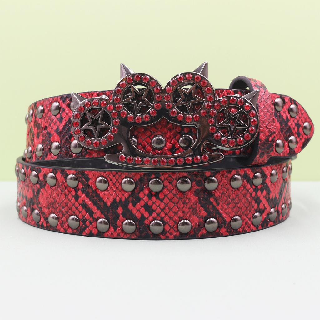 Ремень с пряжкой в виде тигриного когтя со стразами, заклепки, панк-декор, женский ремень Abi, декоративный ремень с питоновым узором
