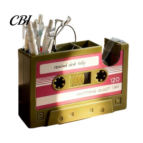 Detailed Vintage Pen Holder Retro Cassette Tape Holder, Creative Desk Organizer with Slots Storage And Compartments, Multifunctional Pencil Stand for