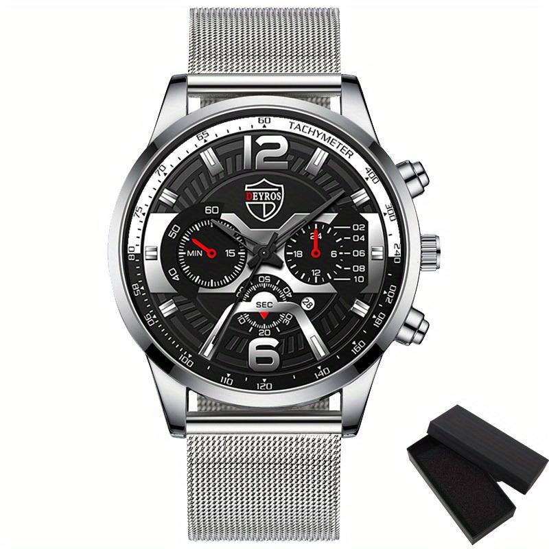 Модные мужские часы из нержавеющей стали с календарем и датой, качественные деловые кварцевые мужские часы