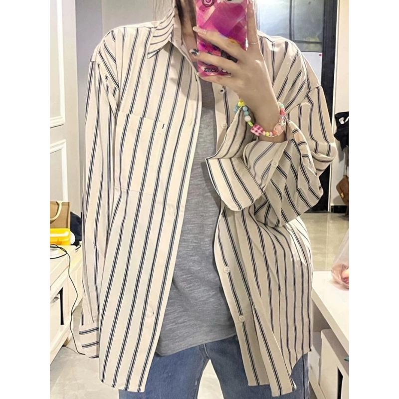 Fashion Elegant Casual Striped Shirts for Women Spring and Summer New Long Sleeve Loose Women's Blouses Simple Single Breasted Office Shirt Tops 26114