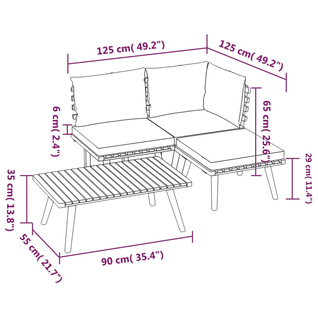 4 piece garden lounge set with cushions solid acacia wood