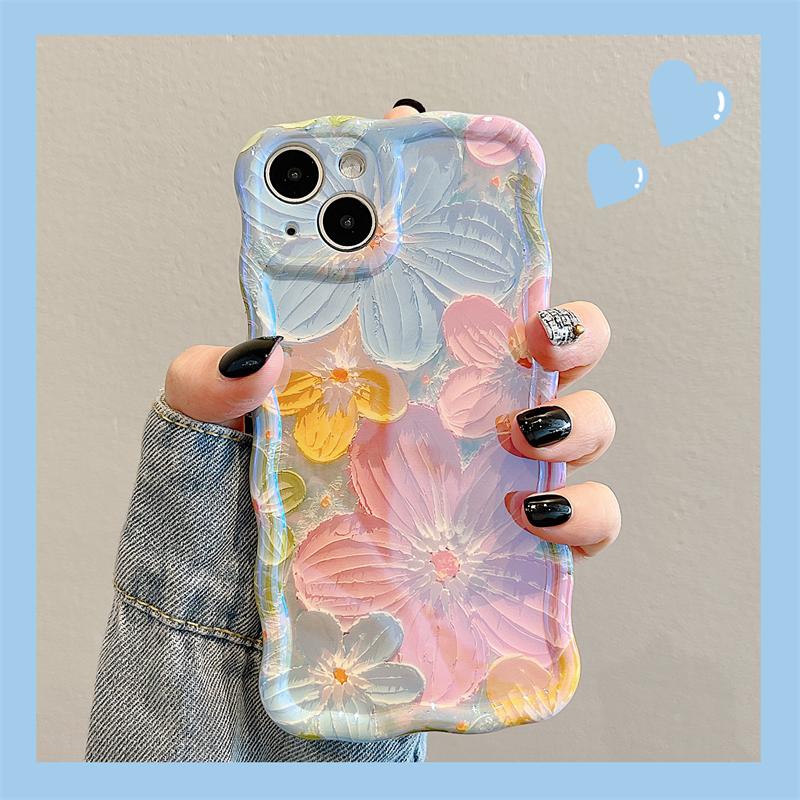 Luxury Fashion Flowers Glitter Laser Phone Case For iPhone 11 12 13 14 15 16 Pro Max Soft Shockproof Lens Protection Cover