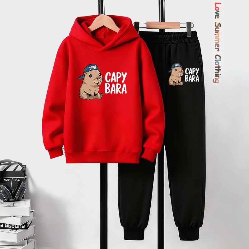2pcs Boys Capybara Hoodie Joggers Set Kids Cozy Outfit Capybara Playwear Machine Washable Sports Active Boys Perfect Outdoor