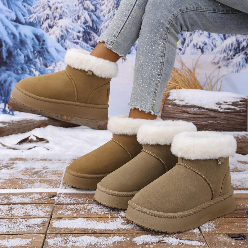 Модные женские классические однотонные пушистые меховые зимние теплые короткие плюшевые ботильоны цвета хаки, повседневная обувь на толстой подошве для женщин