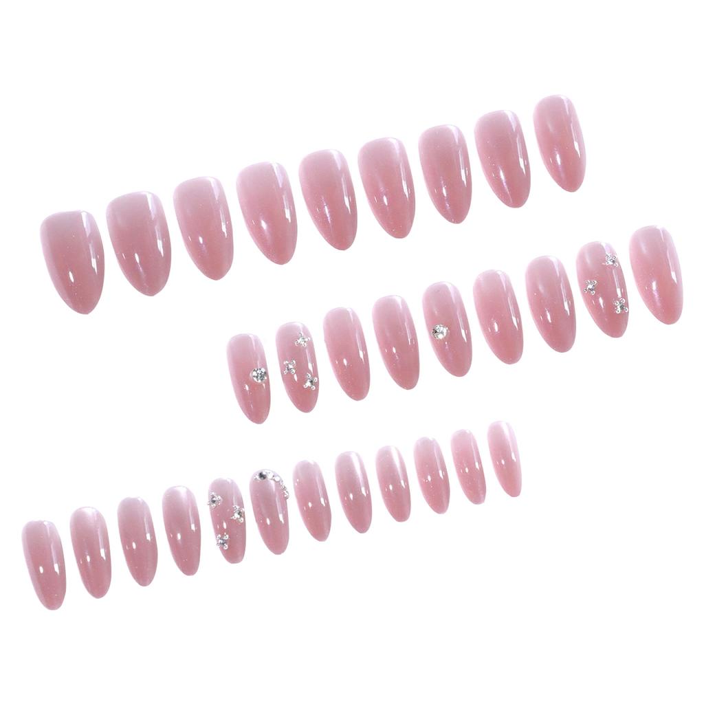 30pcs Press on Nail Almond Fake Nails with Glitter & Rhinestone Decor Artificial Nails for Fingernail DIY Decoration