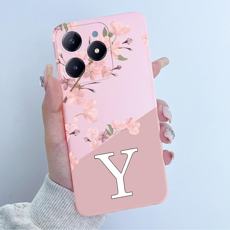 Милый Чехол с Цветочным Принтом для Realme C63 C61 Чехол из ТПУ для Realme Narzo N63 RMX3939 RMX3930 Мягкий Силикон Модный Чехол с Буквами